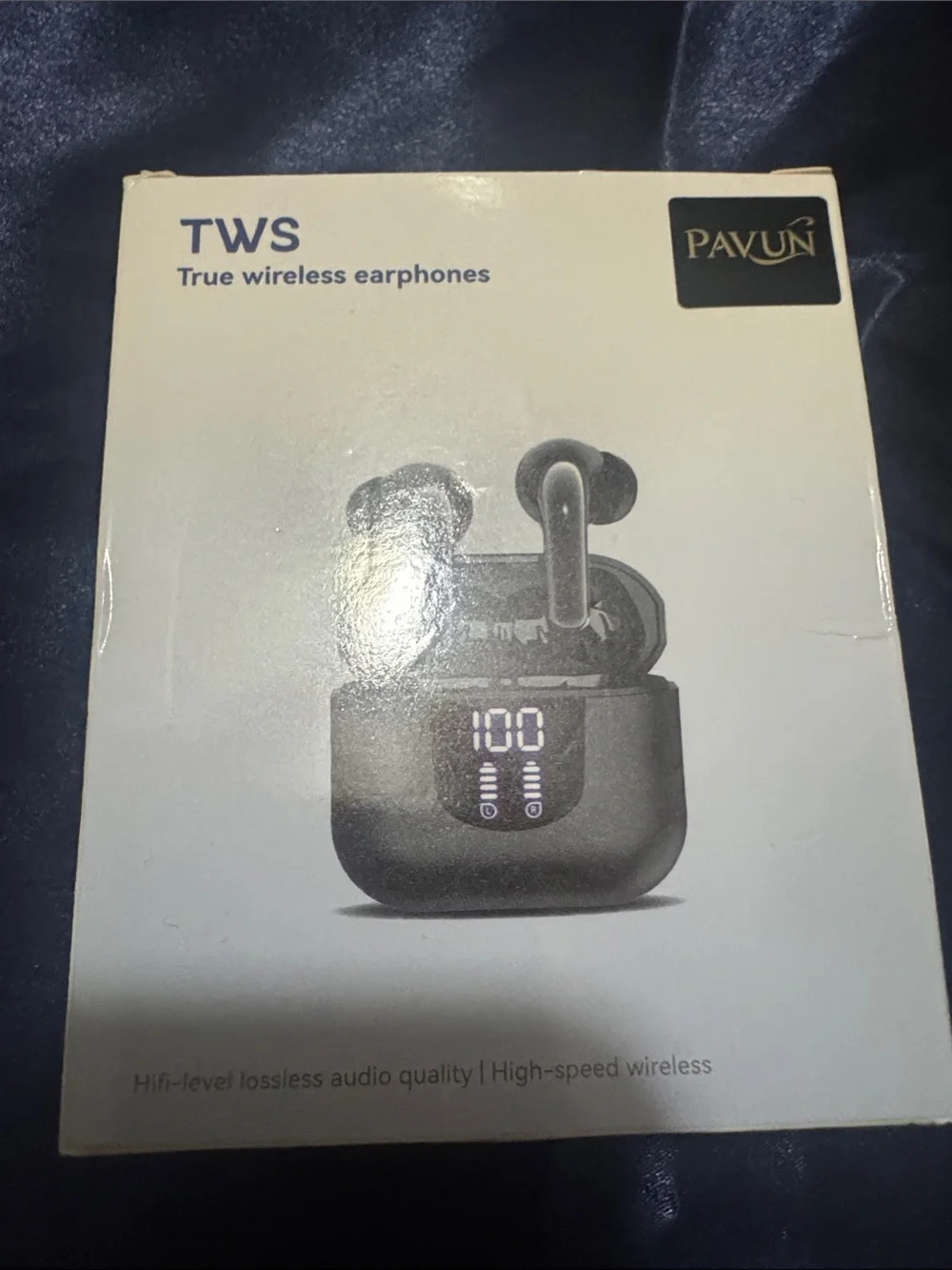 Pavun TWS True Wireless Earbuds - Black - (box damaged - earbuds never used)